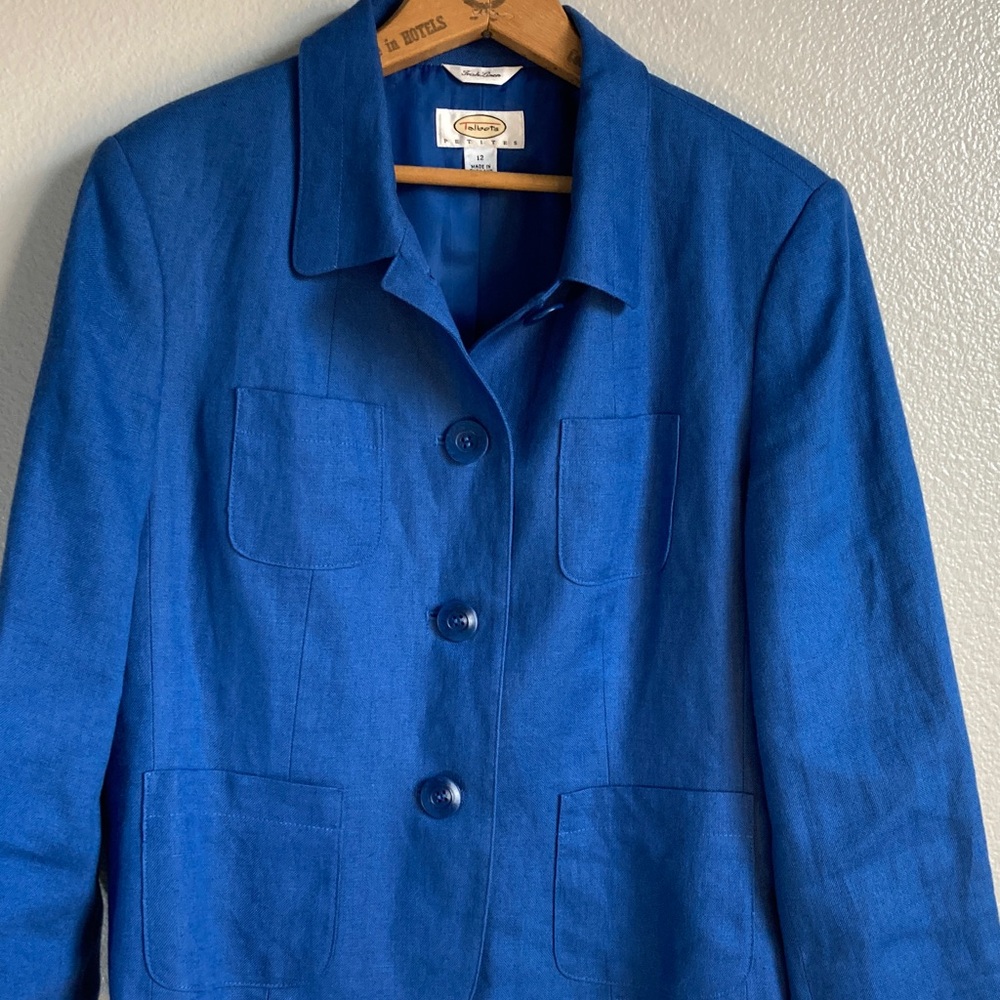 Vintage 90s Talbots Petites Royal Blue Irish Linen Blazer Preppy Jacket sz 12P - Picture 10 of 12